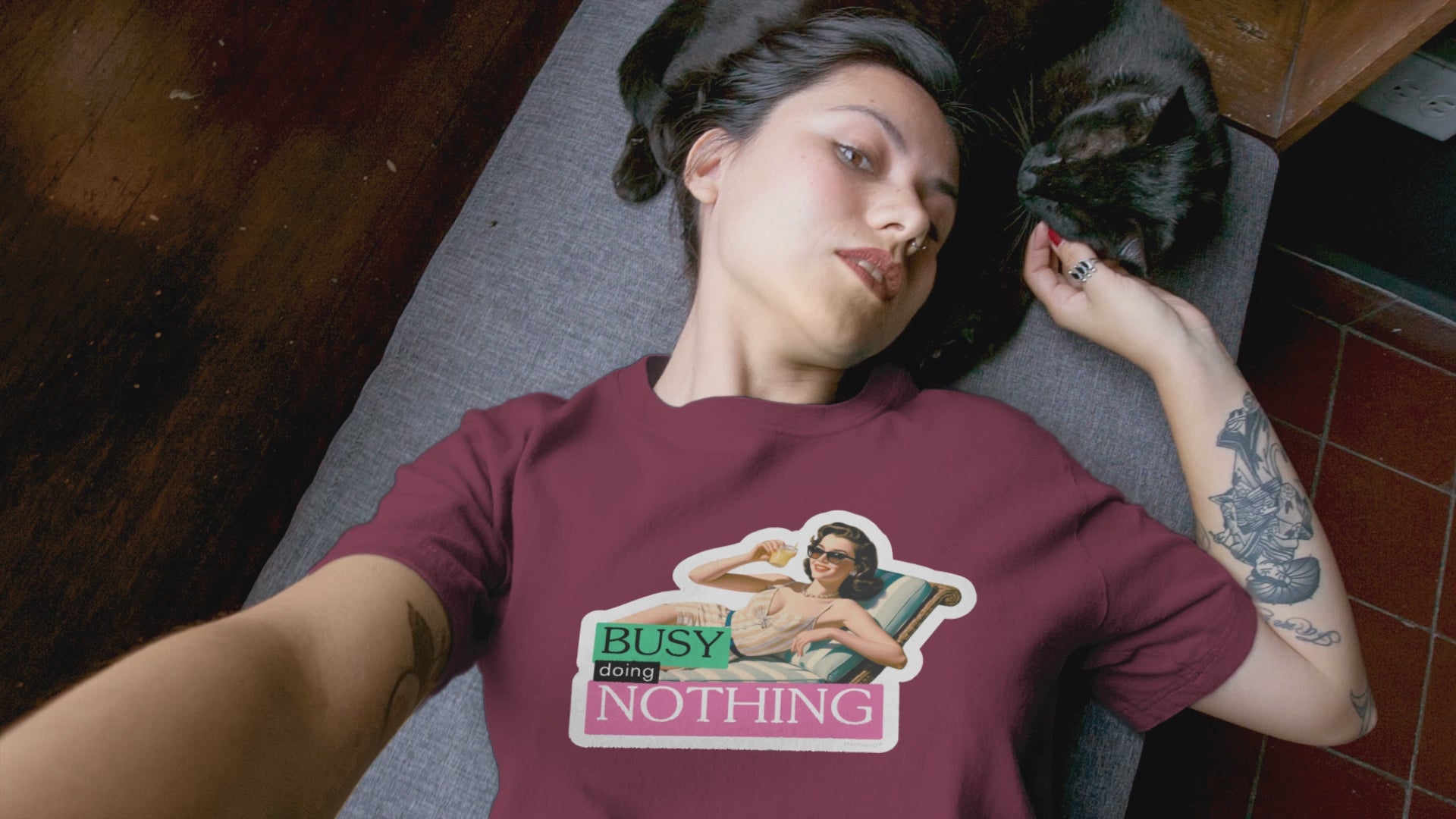 Busy Doing Nothing Maroon T-Shirt - Lightweight 100% Cotton Casual Tee